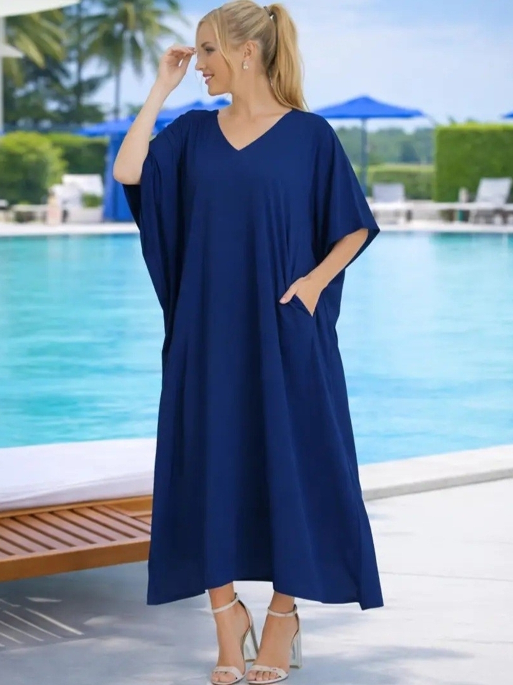 Kaftan Cover Up In Navy. - Picture 2 of 5